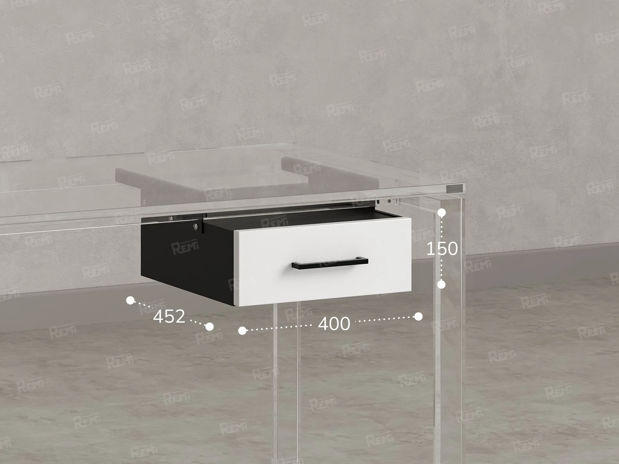 Тумба подвесная, один ящик 400x452x150 RM200-16х7 Белый/Черный