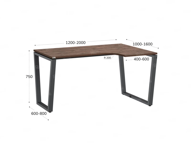 Стол угловой, U-опора, правый 1400x900/1200x750, RM050-14x9-12 Дуб Апрельский шоколад/Серый