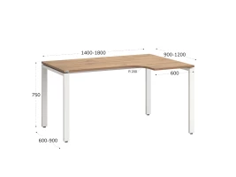 Стол угловой, П-опора, правый 1800x600/900x750, RM052-18x6-9 Дуб Юстус/Белый