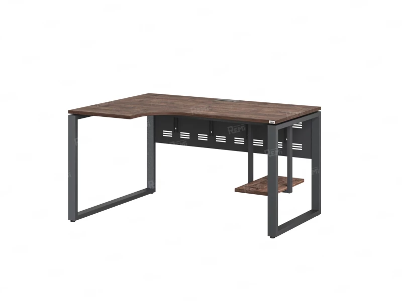 Стол угловой, экран металл, О-опора, левый 1400x900/1200x750, RM056-14x9-12 Дуб Апрельский шоколад/Серый