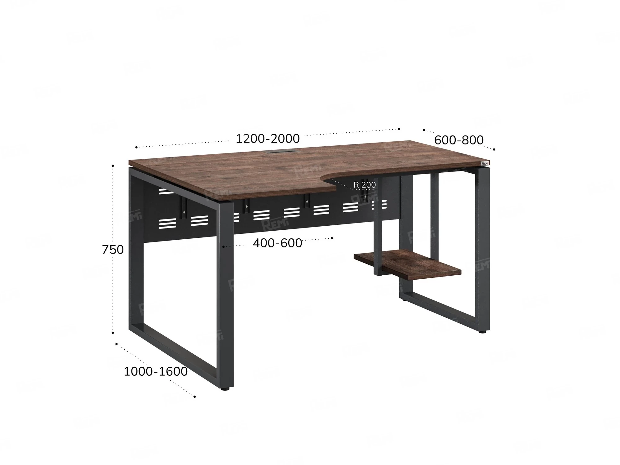 Стол угловой, экран металл, О-опора, левый 1400x900/1200x750, RM056-14x9-12 Дуб Апрельский шоколад/Серый