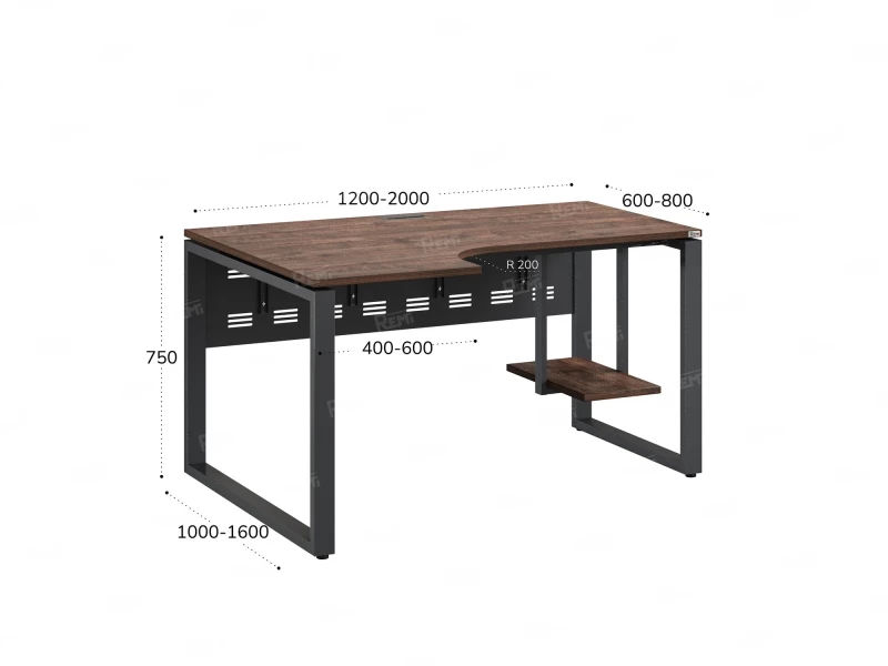 Стол угловой, экран металл, О-опора, левый 1400x900/1200x750, RM056-14x9-12 Дуб Апрельский шоколад/Серый