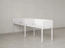 Бенч-система в 1 ряд, 2 рабочих места 5 ЛДСП экранов 3600x600x750 RM167-2-36x6 Белый/Белый