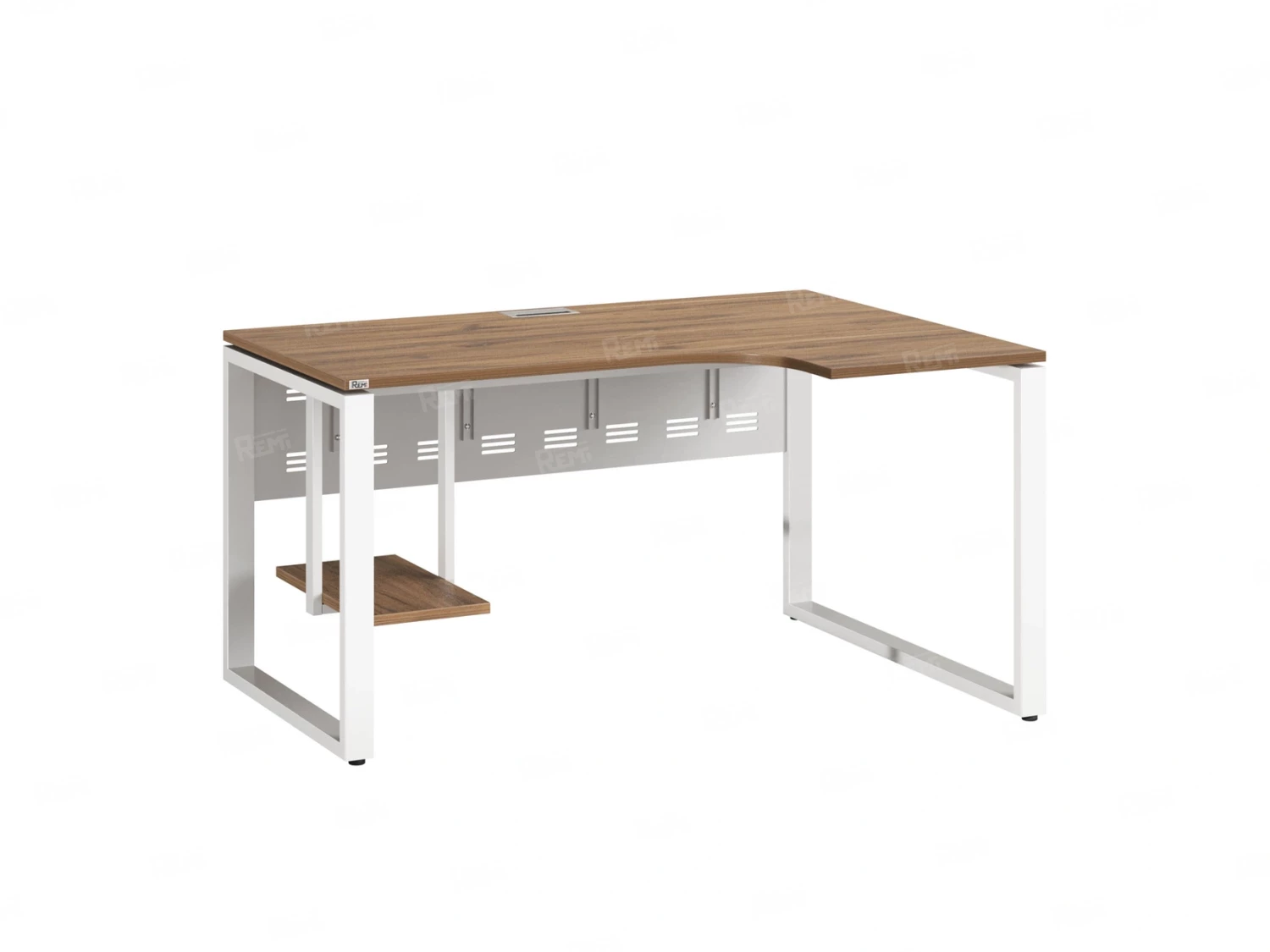 Стол угловой, экран металл, О-опора, правый 1600x600/900x750, RM057-16x6-9 Дуб Юстус/Белый