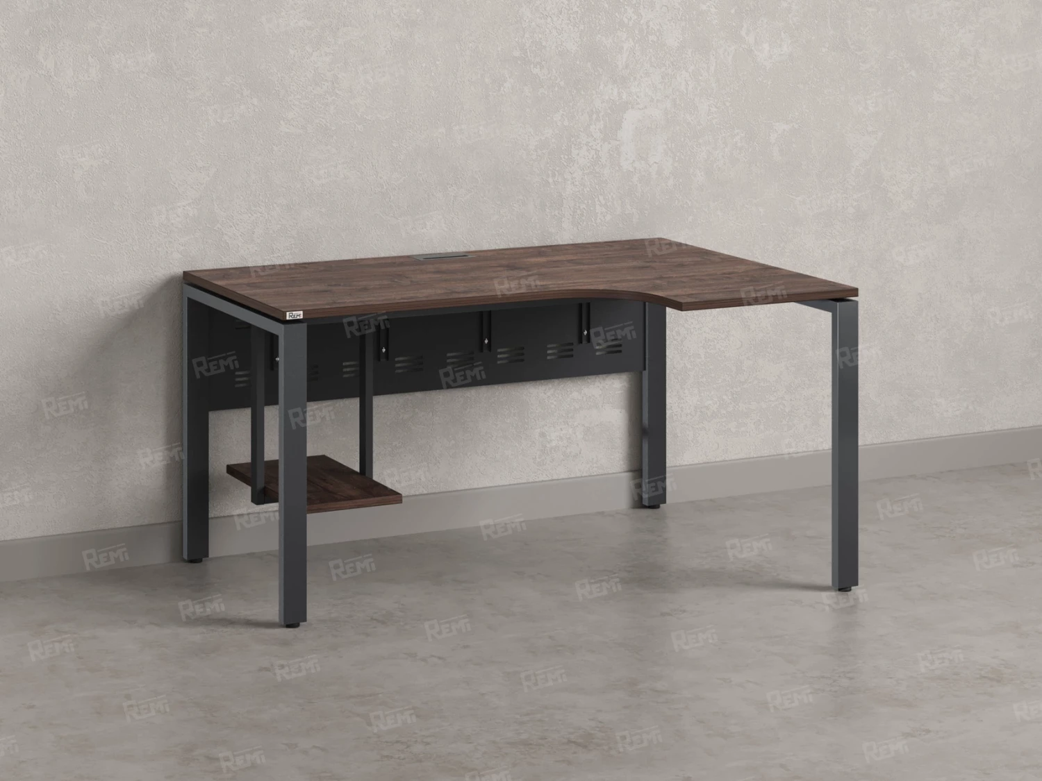 Стол угловой, экран металл, П-опора, правый 1600x900/1200x750, RM058-16x9-12 Дуб Апрельский шоколад/Серый