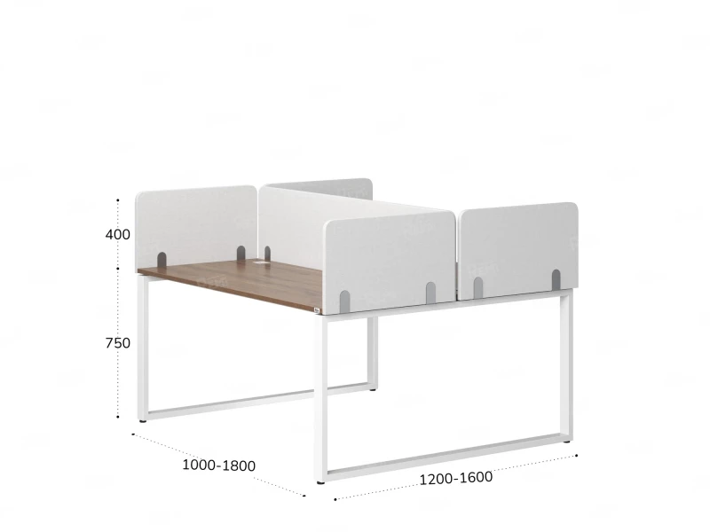 Бенч-система, 2 рабочих места, 5 тканевых экранов 1600x1200x750 RM169-3-16x12 Дуб Юстус/Белый