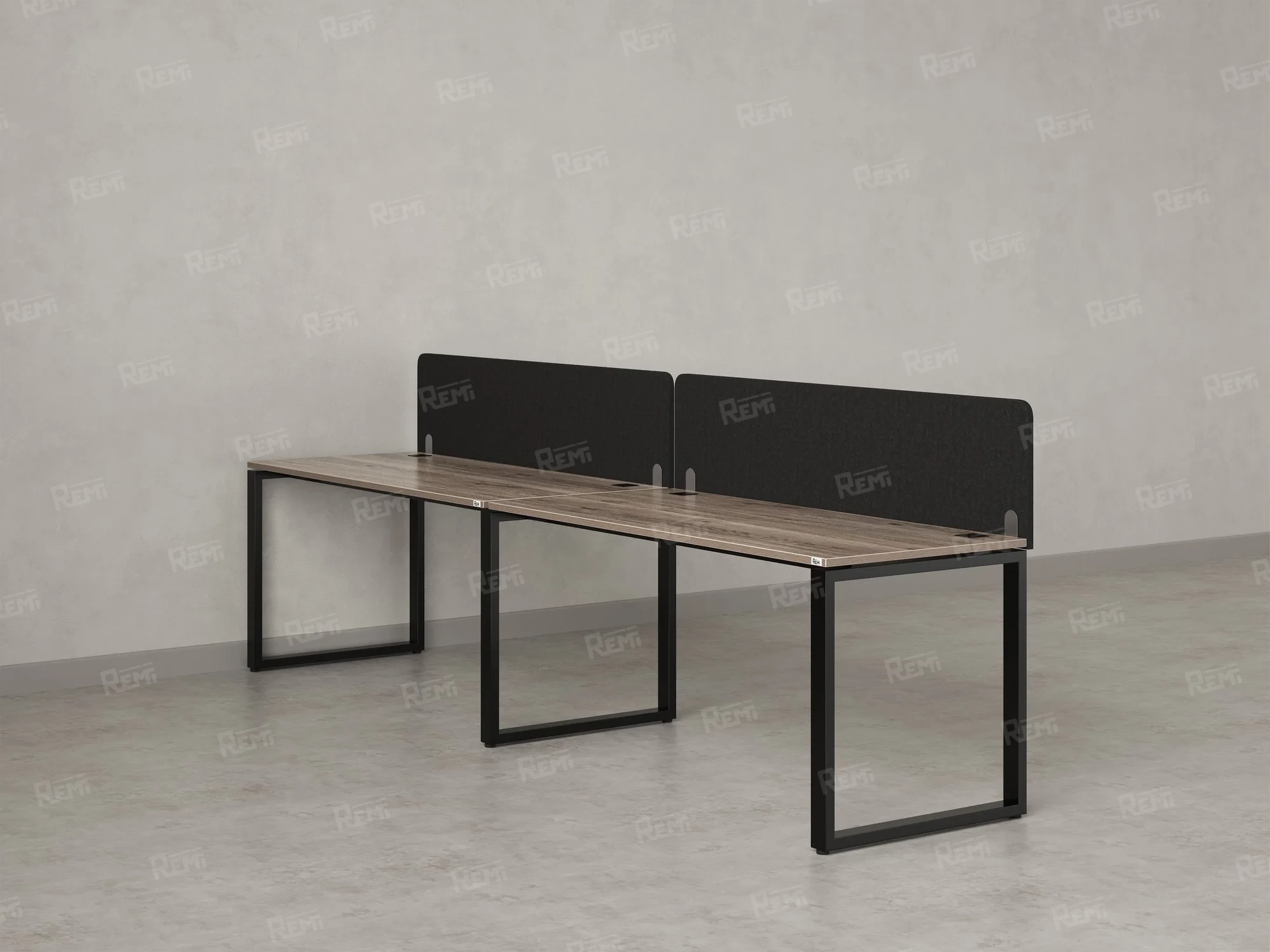 Бенч-система в 1 ряд, 2 рабочих места 2 тканевых экранов 2400x600x750 RM168-3-24x6 Дуб Маувелла/Черный