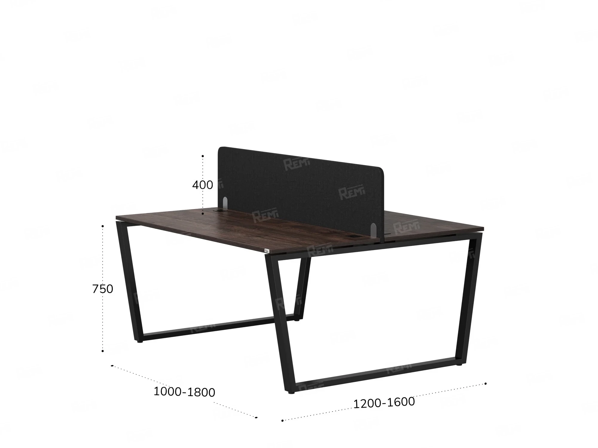 Бенч-система, 2 рабочих места, с одним тканевым экраном 1400x1200x750 RM172-1-14x12 Дуб Апрельский шоколад/Черный