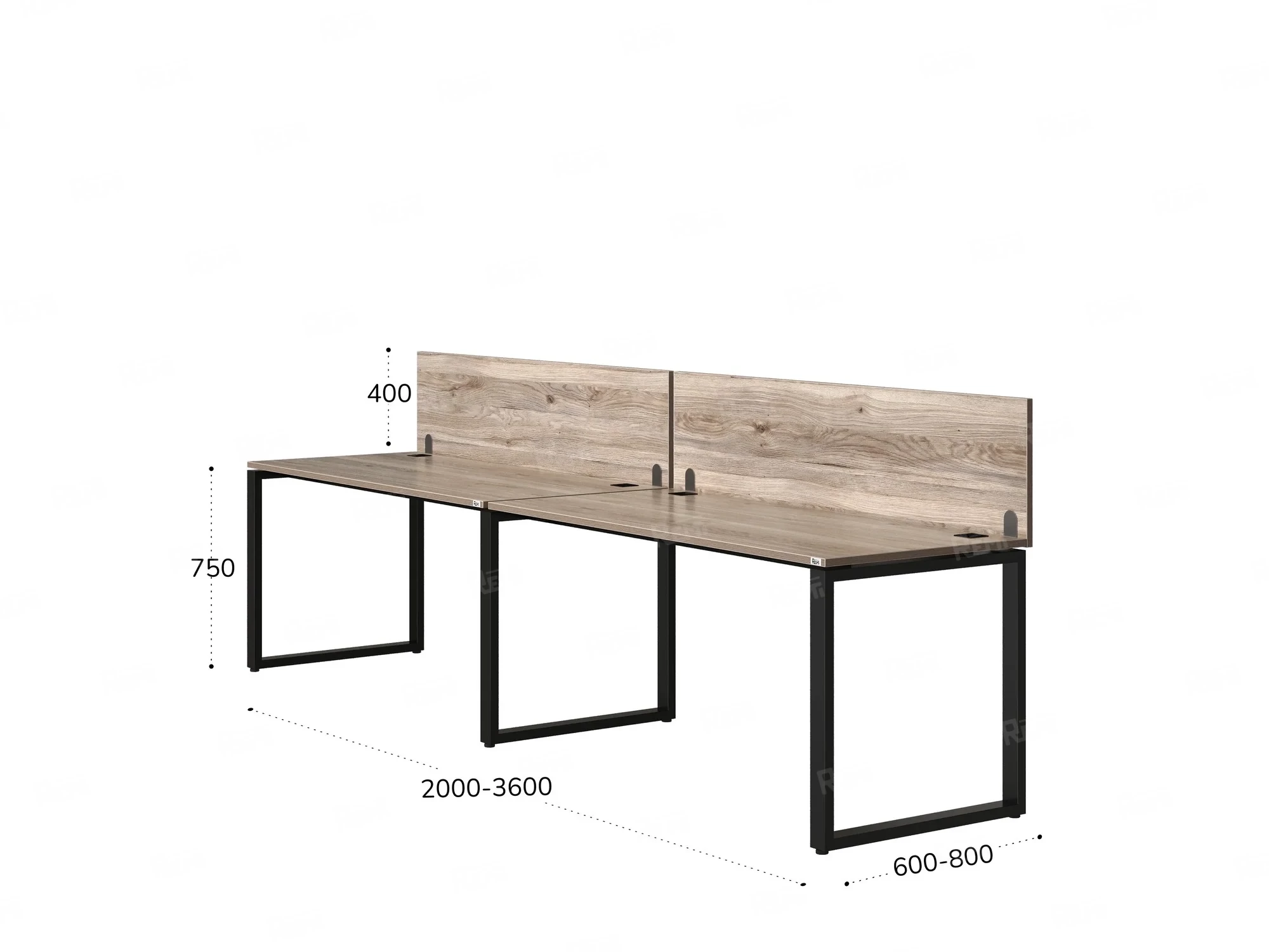 Бенч-система в 1 ряд, 2 рабочих места 2 ЛДСП экранов 2700x800x750 RM168-4-27x8 Дуб Маувелла/Черный