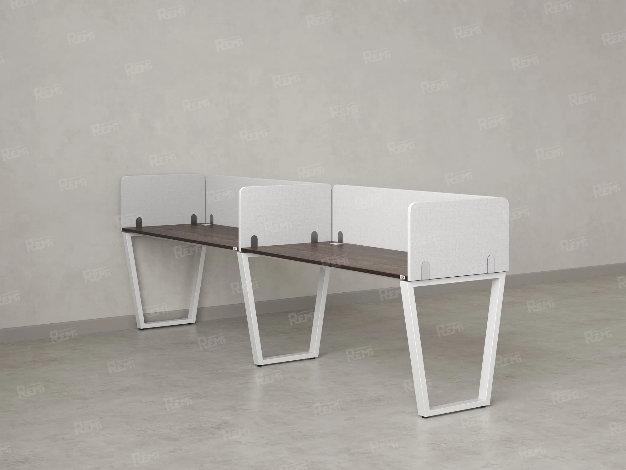 Бенч-система в 1 ряд, 2 рабочих места 5 тканевых экранов 2000x600x750 RM174-1-20x6 Дуб Апрельский шоколад/Белый