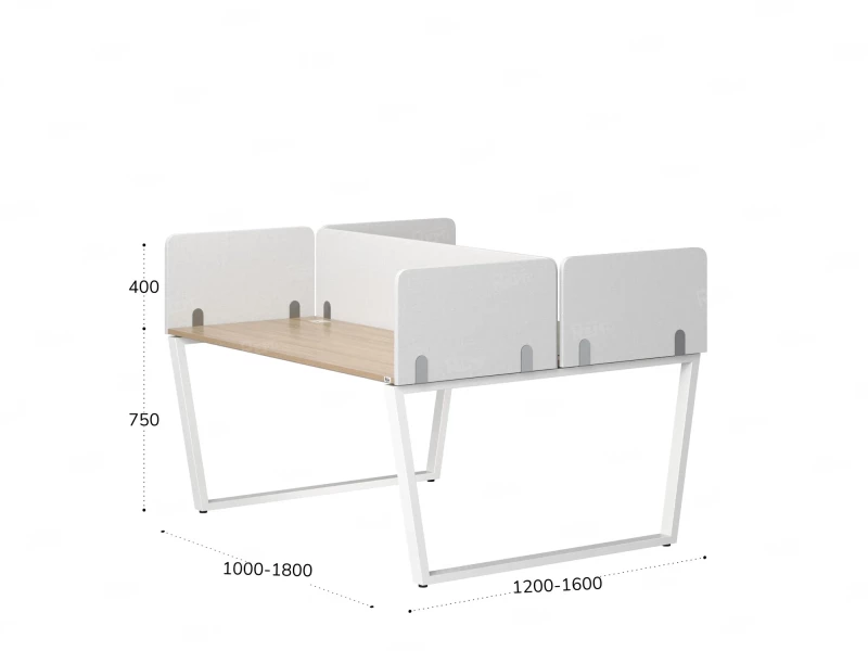 Бенч-система, 2 рабочих места, 5 тканевых экранов 1200x1200x750 RM172-3-12x12 Вяз Швейцарский светлый/Белый
