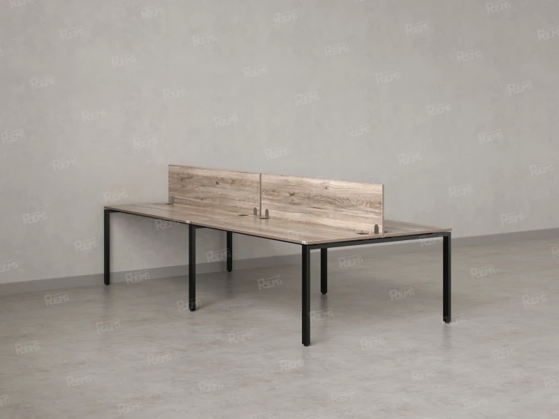 Бенч-система, 4 рабочих места, на П-образных опорах, 2 ЛДСП экранов 2800x1600x750 RM166-4-14x16 Дуб Маувелла/Черный