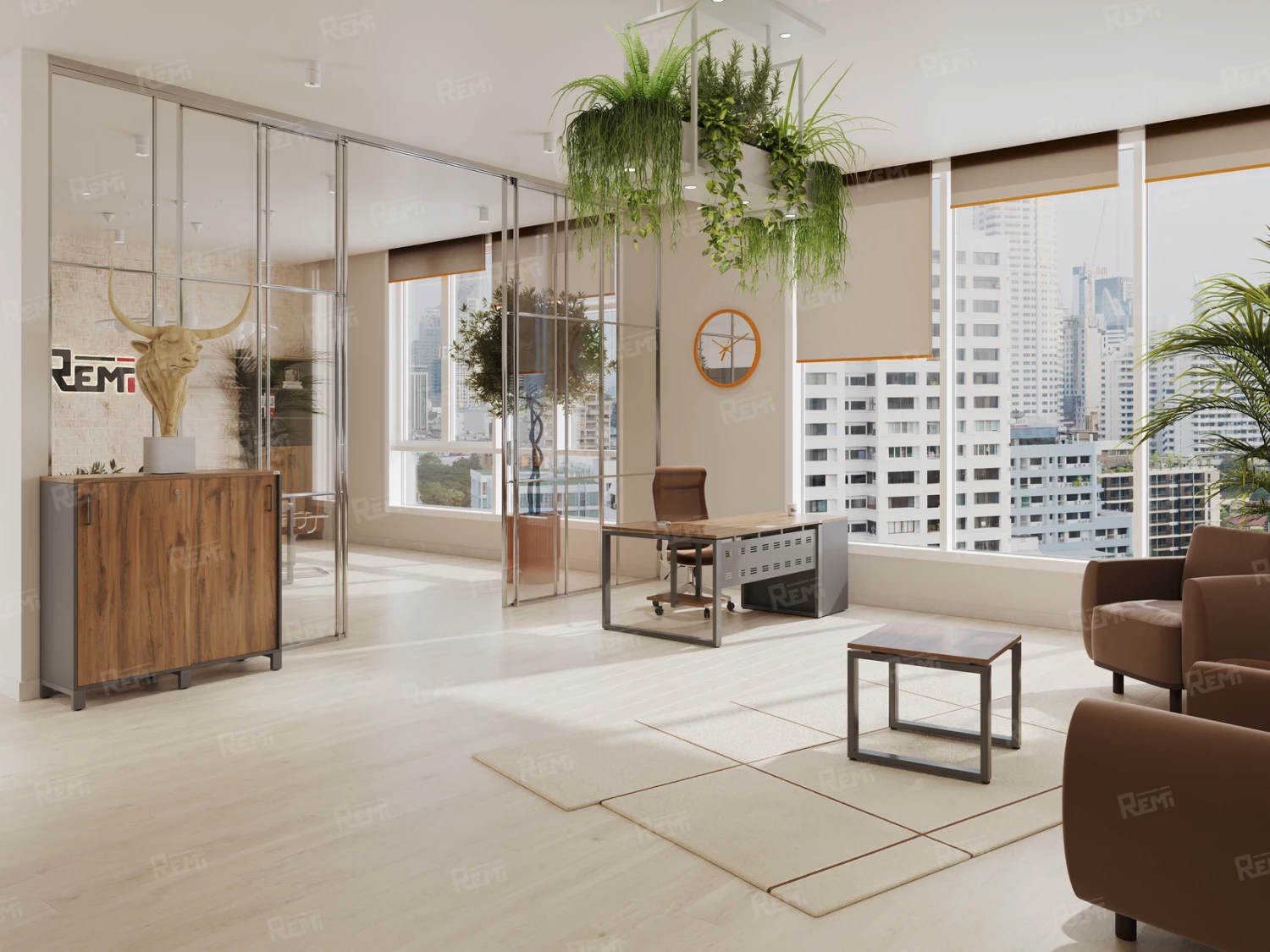 Стол прямой, подвесная тумба, ЛДСП экран, О-опора 1600x700x750 RM033-16x7 Дуб Юстус/Серый