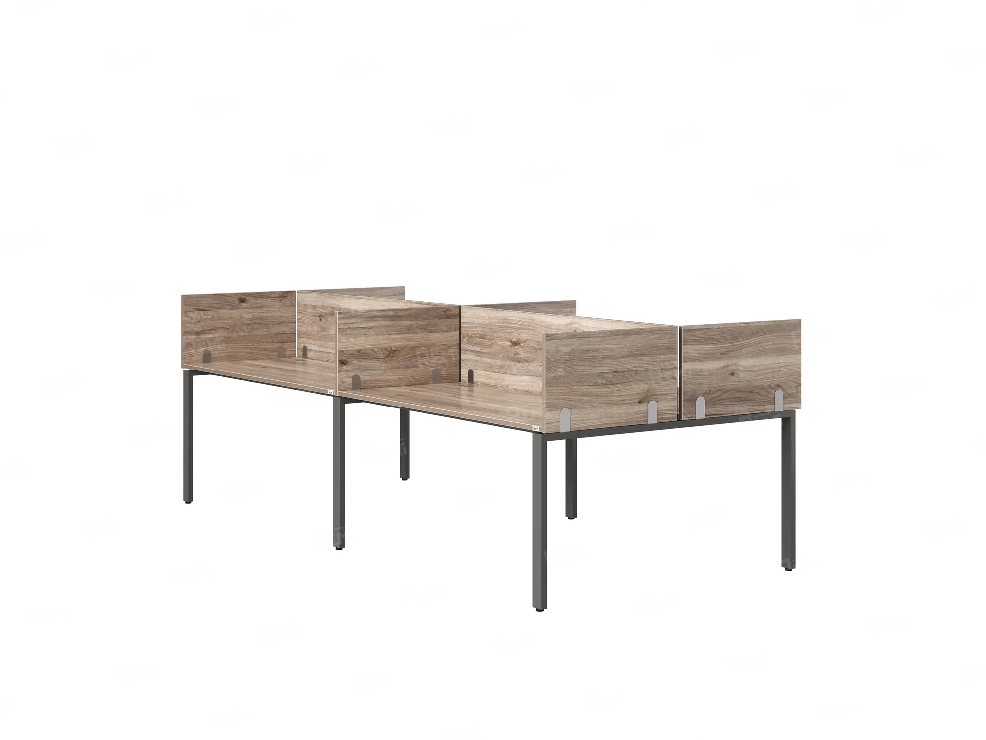 Бенч-система, 4 рабочих места, на П-образных опорах, 8 ЛДСП экранов 2400x1200x750 RM166-2-12x12 Дуб Маувелла/Серый