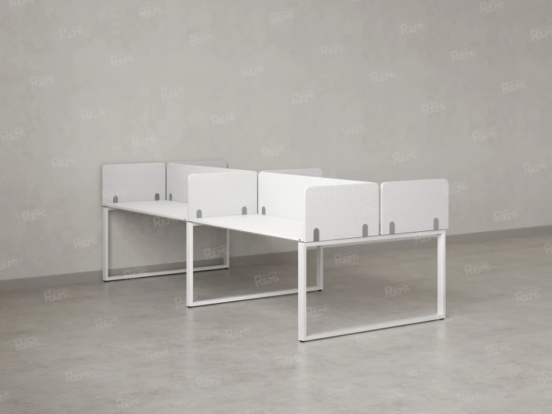 Бенч-система, 4 рабочих места, на О-образных опорах, 8 тканевых экранов 2000x1600x750 RM170-1-10x16 Белый/Белый