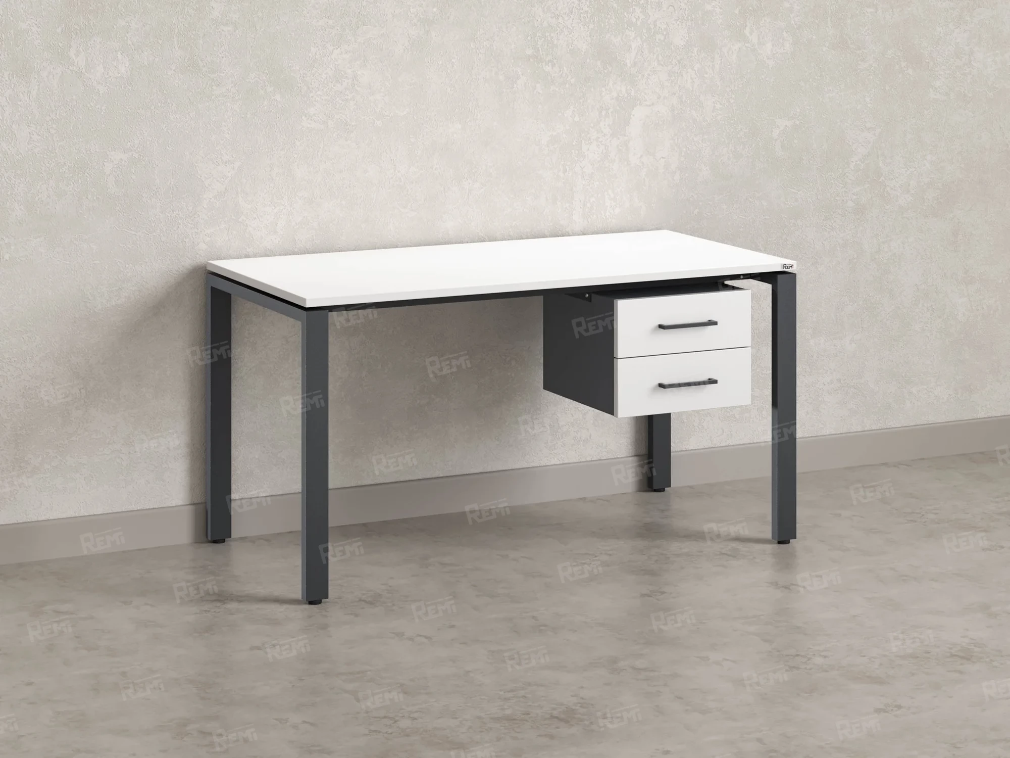 Стол прямой с подвесной тумбой 2 ящика, П-опора 1800x600x750 RM039-18x6 Белый/Серый