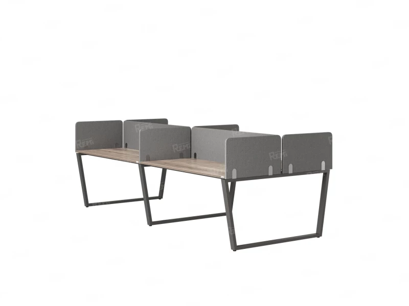 Бенч-система, 4 рабочих места, на U-образных опорах, 8 тканевых экранов 3600x1400x750 RM173-1-18x14 Дуб Маувелла/Серый