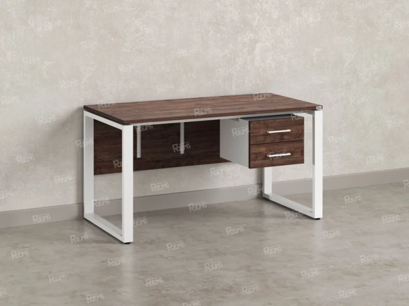 Стол прямой, подвесная тумба, ЛДСП экран, О-опора 1800x600x750 RM033-18x6 Дуб Апрельский шоколад/Белый