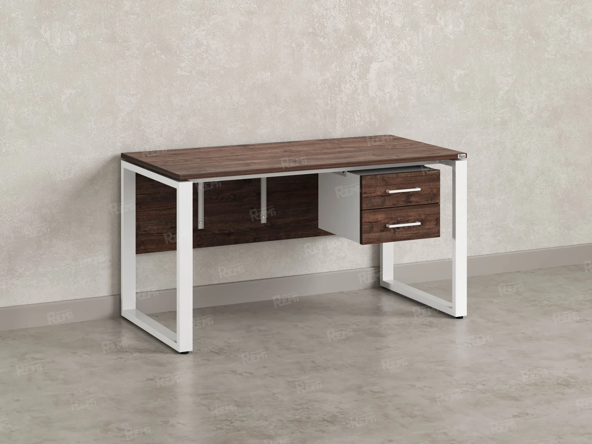 Стол прямой, подвесная тумба, ЛДСП экран, О-опора 1800x600x750 RM033-18x6 Дуб Апрельский шоколад/Белый