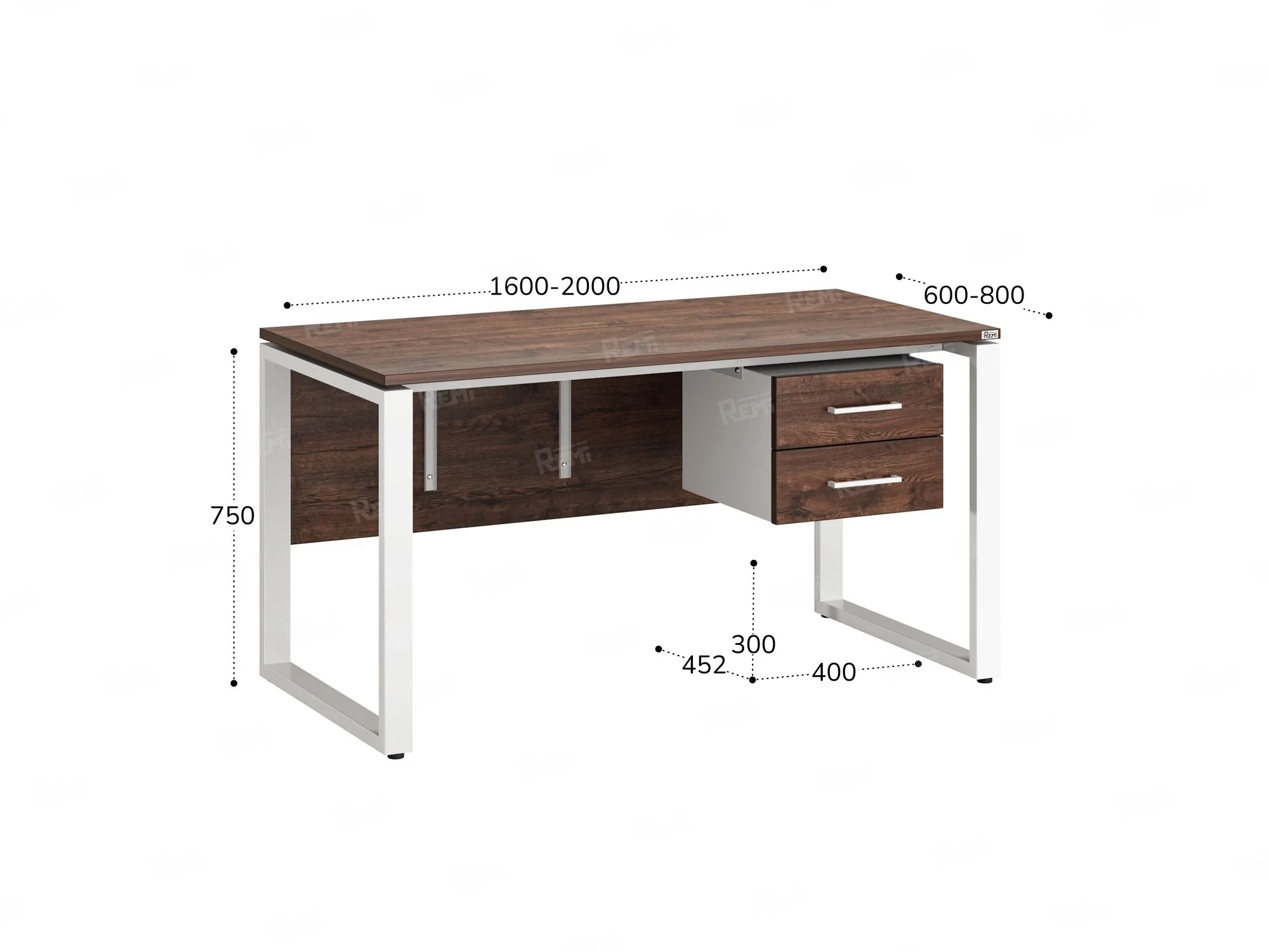 Стол прямой, подвесная тумба, ЛДСП экран, О-опора 1800x600x750 RM033-18x6 Дуб Апрельский шоколад/Белый