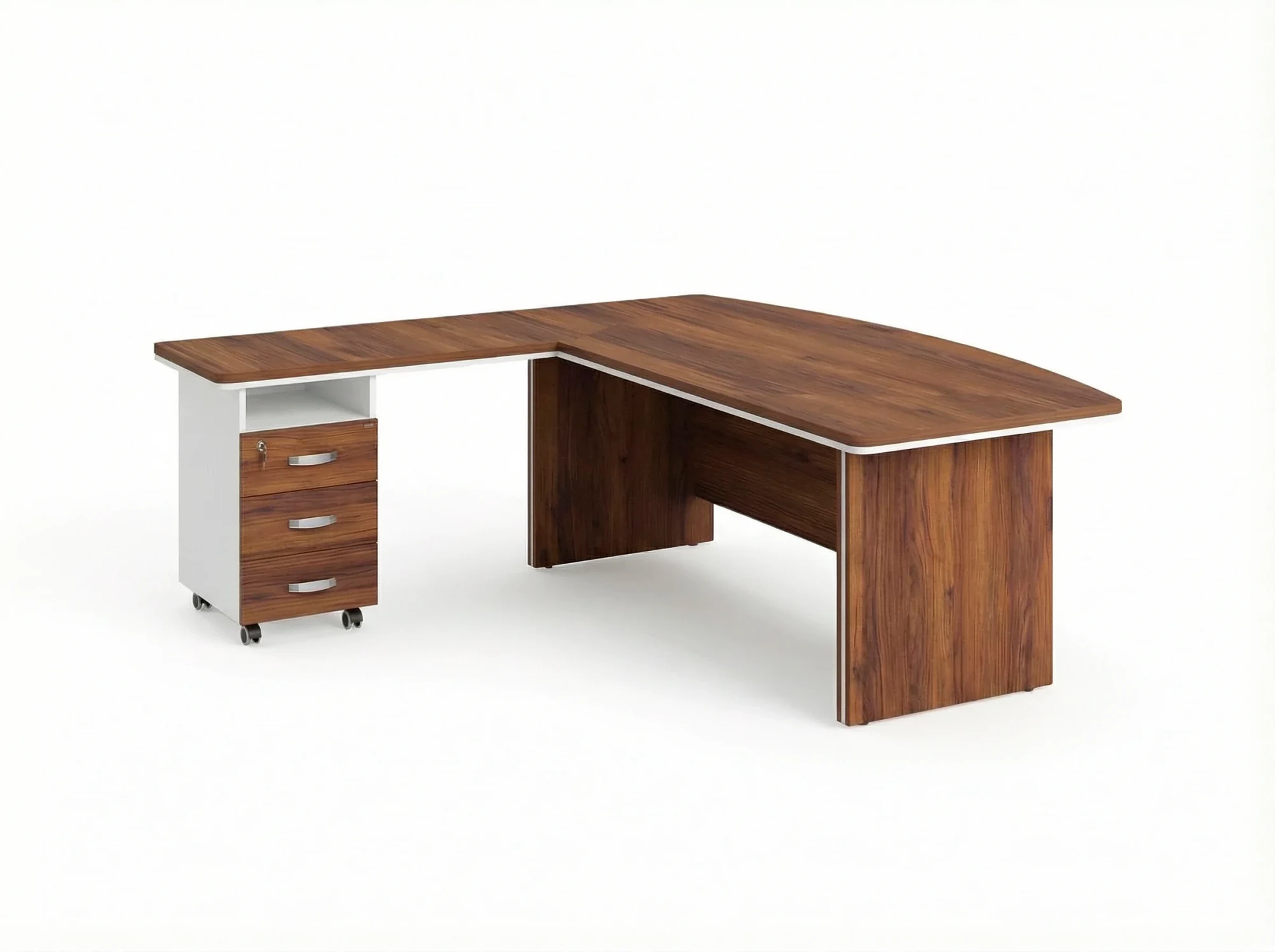 BRL RB071-180x200L Стол руководителя угловой L с тумбой 3 ящика 1800х2000х760 Орех Вармия/Белый