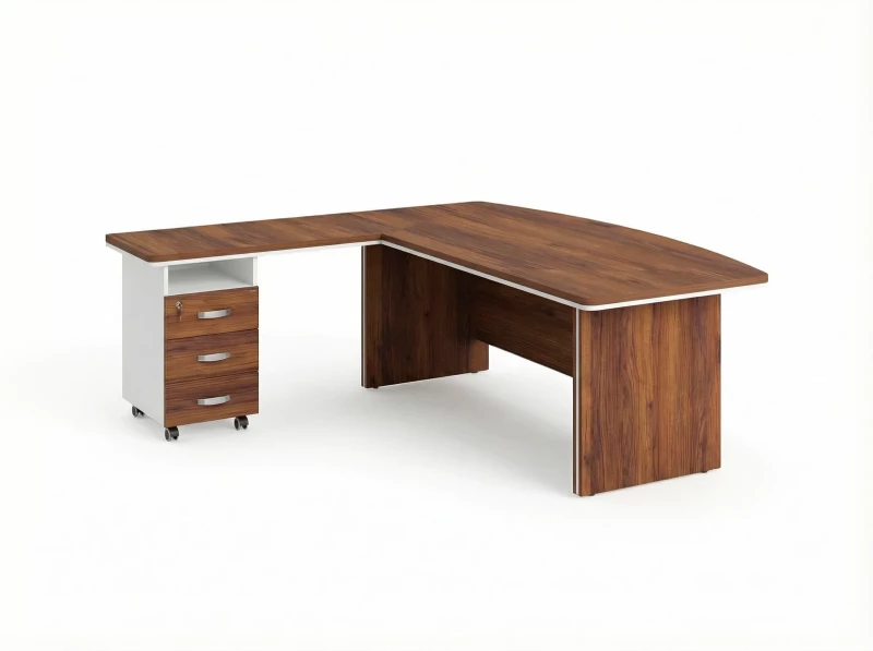 BRL RB071-180x200L Стол руководителя угловой L с тумбой 3 ящика 1800х2000х760 Орех Вармия/Белый