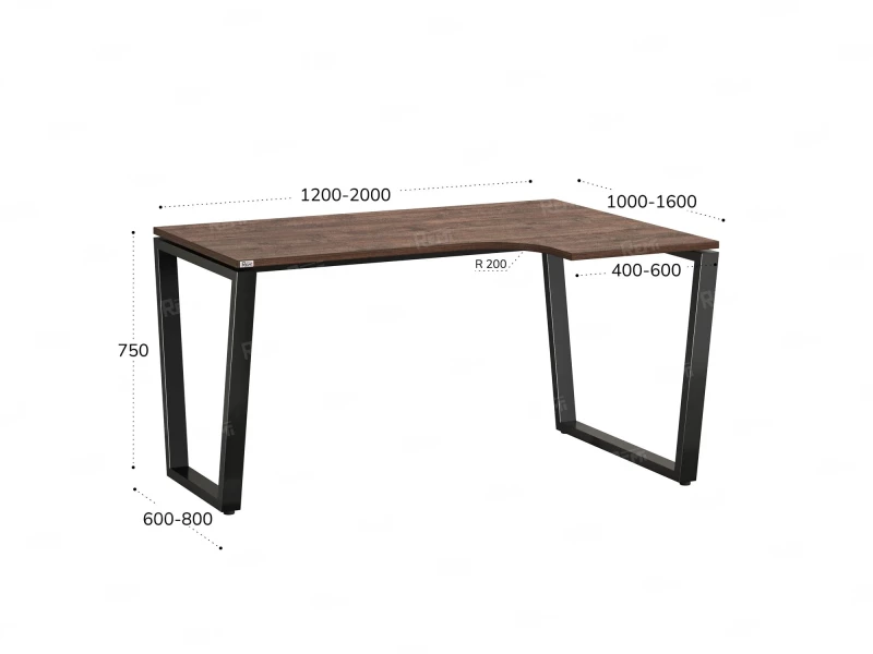 Стол угловой, U-опора, правый 1400x900/1200x750, RM050-14x9-12 Дуб Апрельский шоколад/Черный