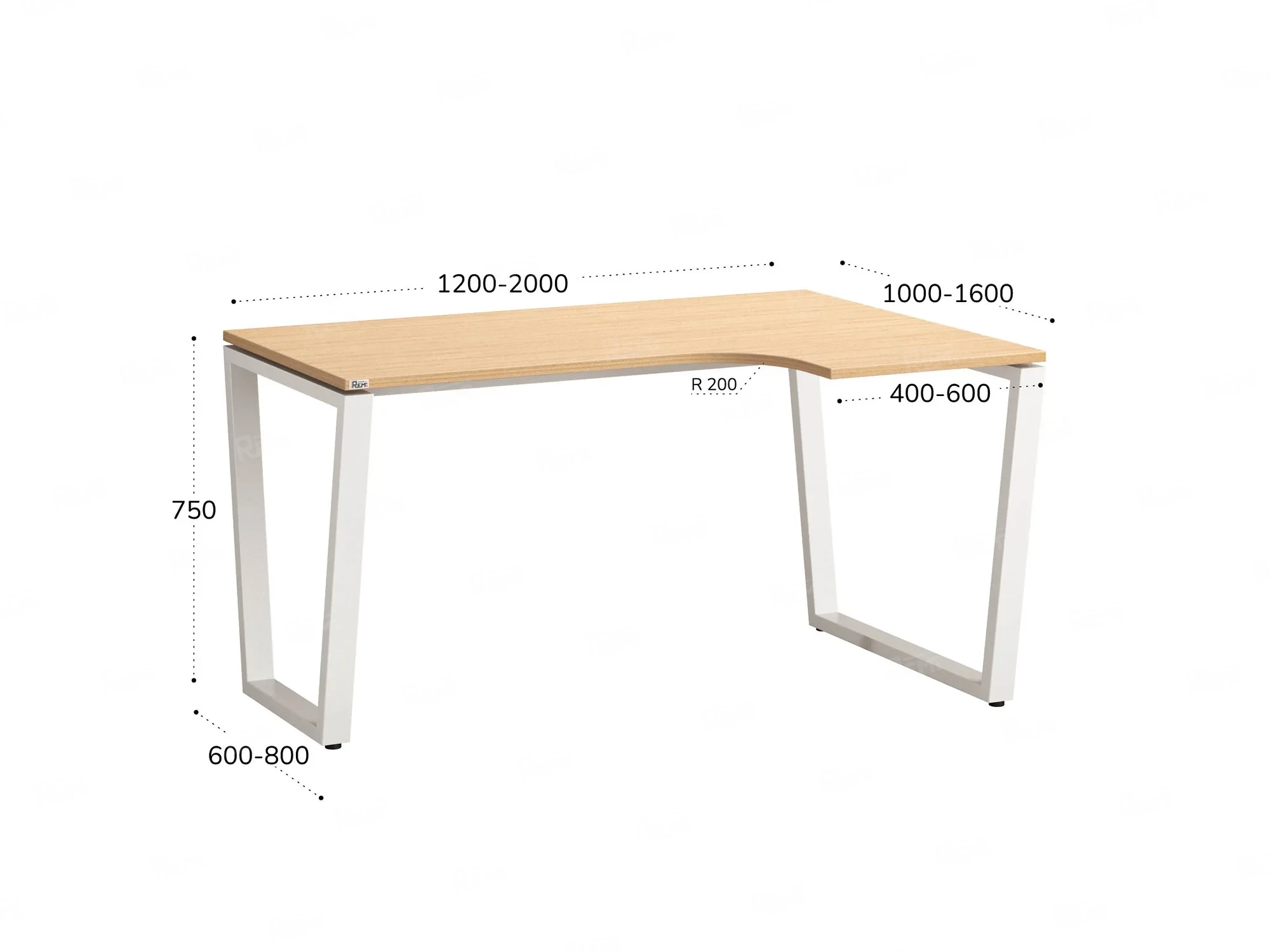 Стол угловой, U-опора, правый 1800x800/1000x750, RM050-18x8-10 Вяз Швейцарский светлый/Белый