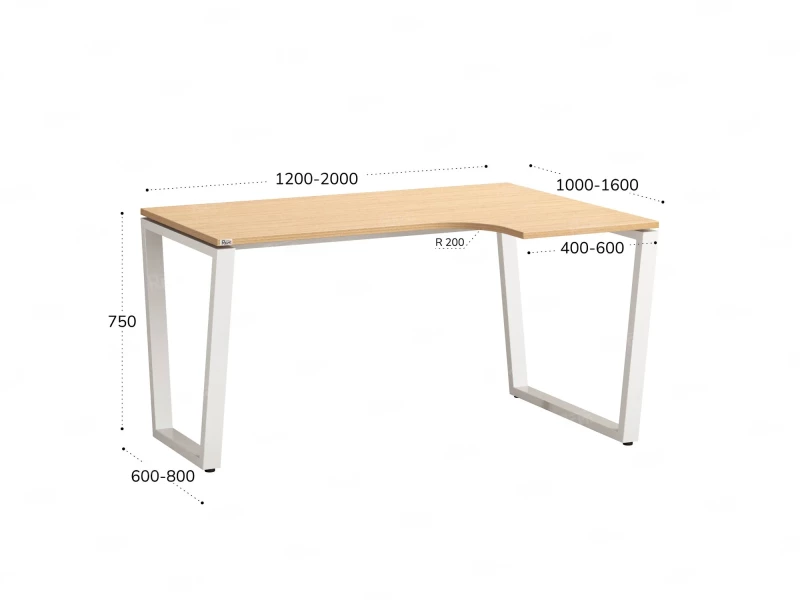 Стол угловой, U-опора, правый 1800x800/1000x750, RM050-18x8-10 Вяз Швейцарский светлый/Белый