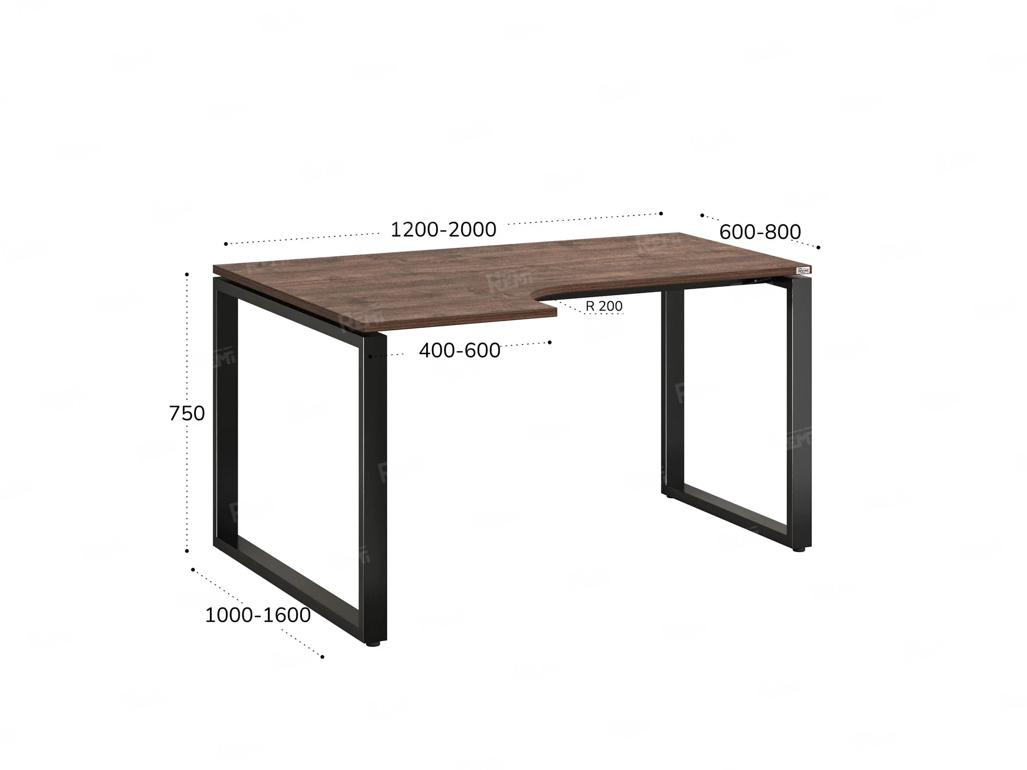 Стол угловой, О-опора, левый 1800x900/1200x750, RM055-18x9-12 Дуб Апрельский шоколад/Черный