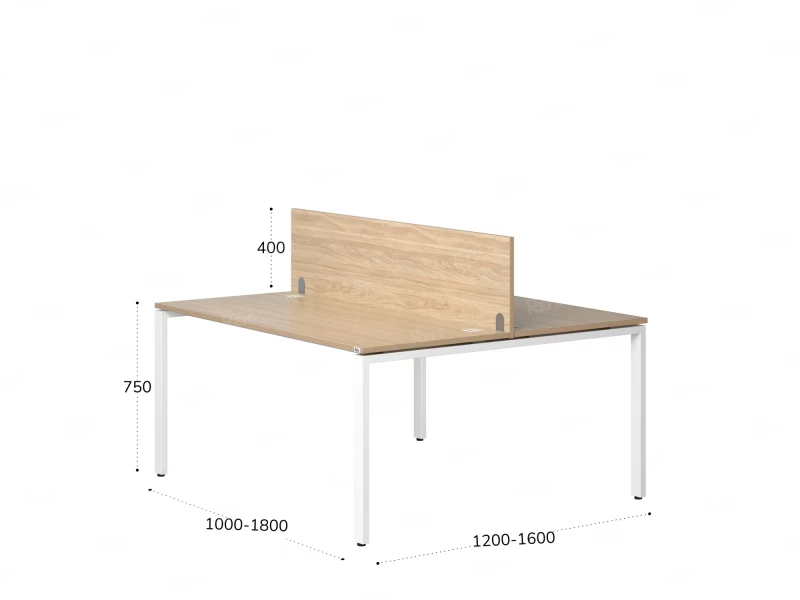 Бенч-система, 2 рабочих места, с одним экраном ЛДСП 1200x1200x750 RM165-2-12x12 Вяз Швейцарский светлый/Белый
