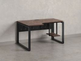 Стол угловой, экран металл, О-опора, левый 1400x900/1200x750, RM056-14x9-12 Дуб Апрельский шоколад/Черный