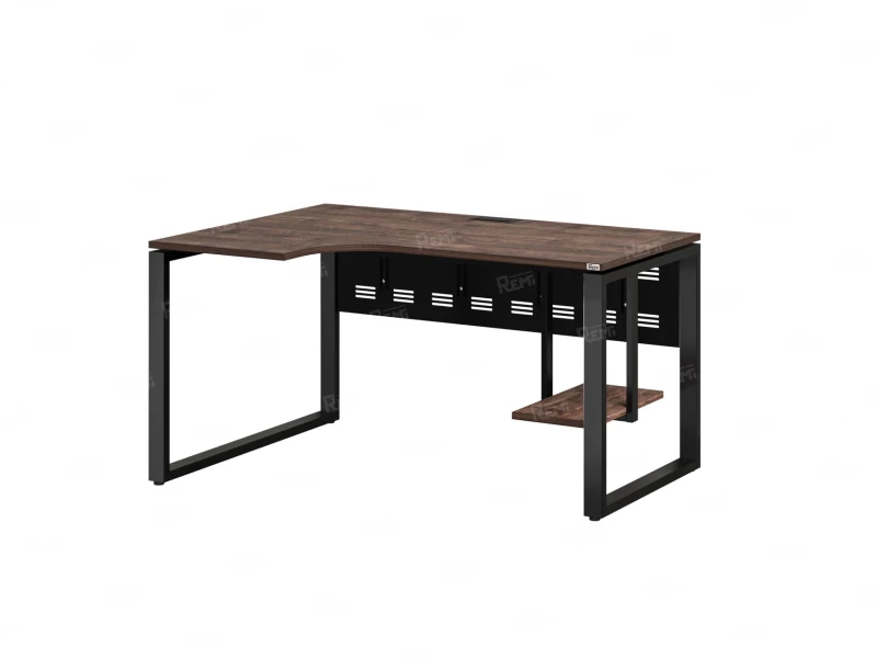 Стол угловой, экран металл, О-опора, левый 1400x900/1200x750, RM056-14x9-12 Дуб Апрельский шоколад/Черный