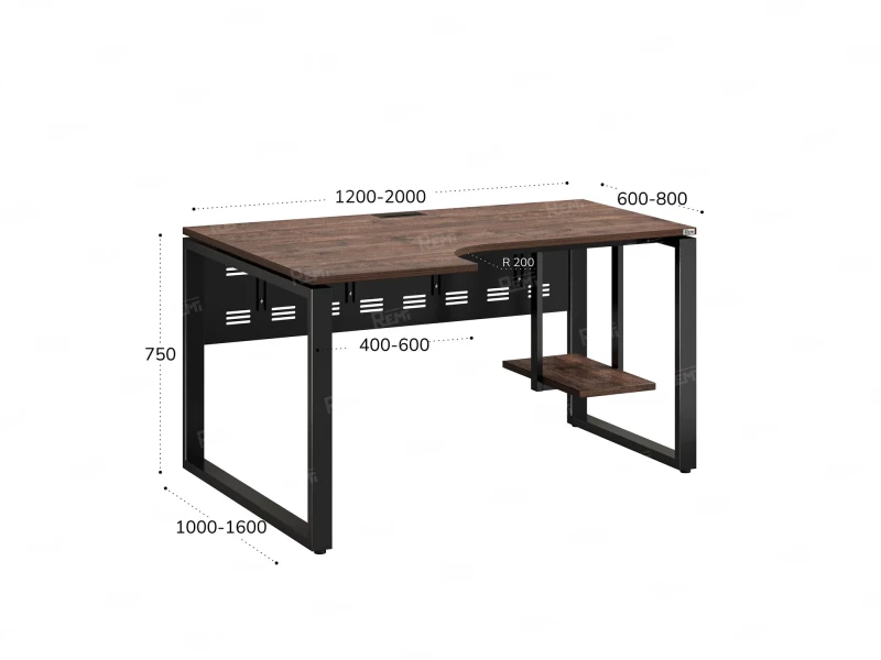Стол угловой, экран металл, О-опора, левый 1400x900/1200x750, RM056-14x9-12 Дуб Апрельский шоколад/Черный