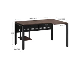 Стол угловой, экран металл, П-опора, правый 1600x900/1200x750, RM058-16x9-12 Дуб Апрельский шоколад/Черный
