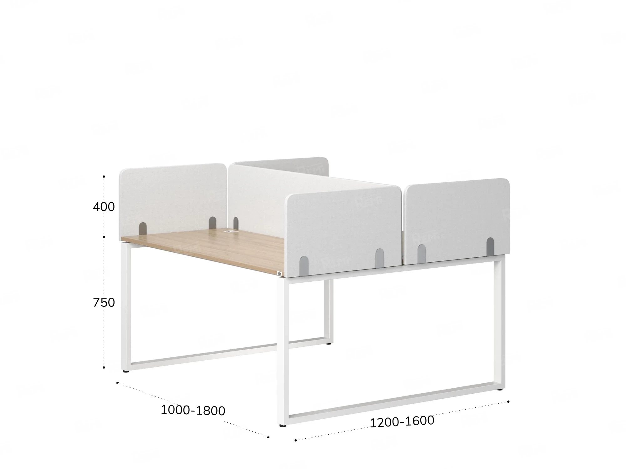 Бенч-система, 2 рабочих места, 5 тканевых экранов 1200x1200x750 RM169-3-12x12 Вяз Швейцарский светлый/Белый