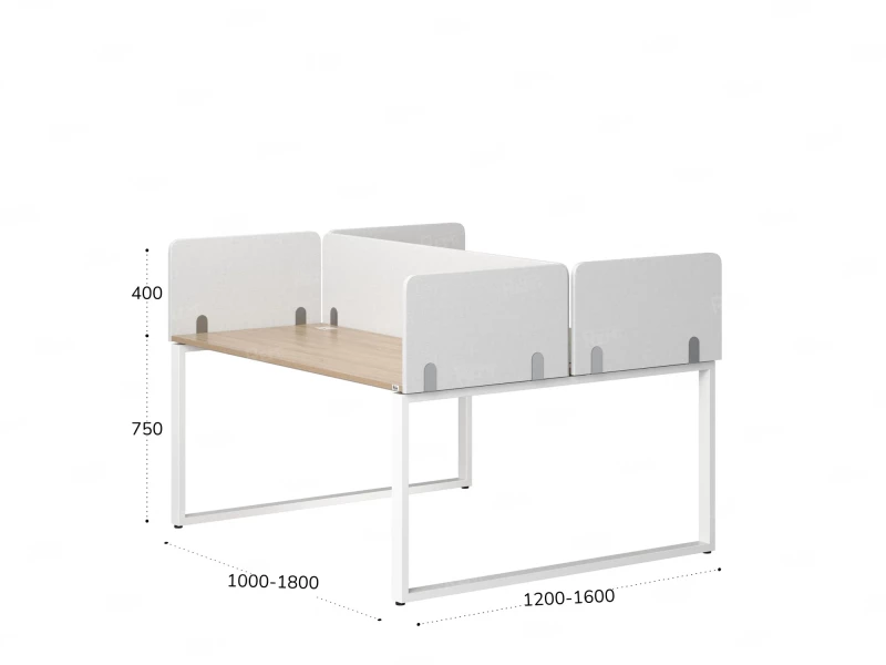 Бенч-система, 2 рабочих места, 5 тканевых экранов 1200x1200x750 RM169-3-12x12 Вяз Швейцарский светлый/Белый