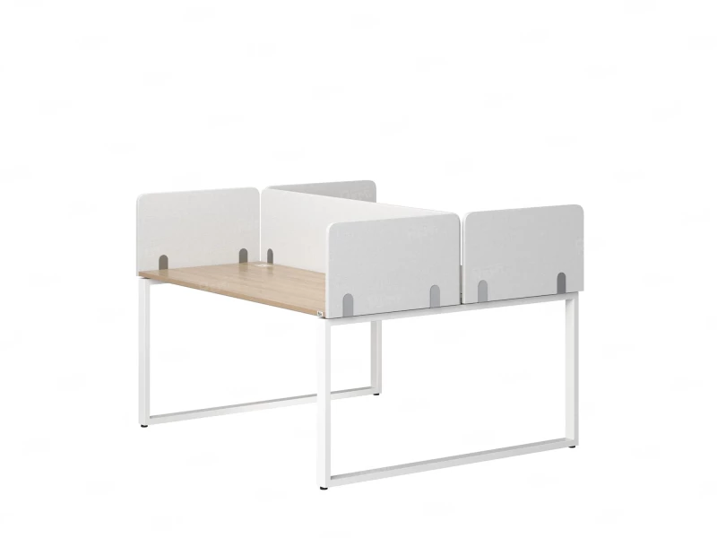 Бенч-система, 2 рабочих места, 5 тканевых экранов 1200x1200x750 RM169-3-12x12 Вяз Швейцарский светлый/Белый