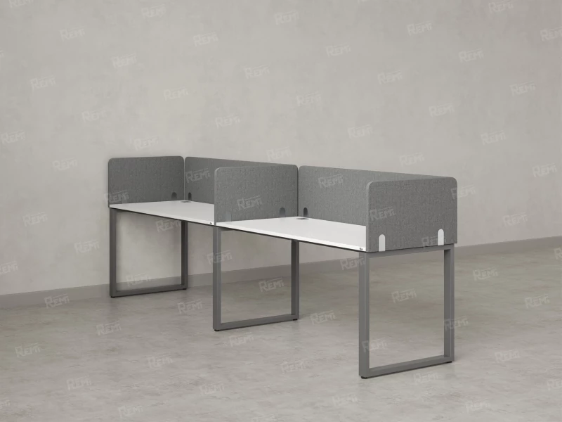 Бенч-система в 1 ряд, 2 рабочих места 5 тканевых экранов 2700x700x750 RM168-1-27x7 Белый/Серый