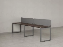 Бенч-система в 1 ряд, 2 рабочих места 2 тканевых экранов 3200x700x750 RM168-3-32x7 Дуб Апрельский шоколад/Серый