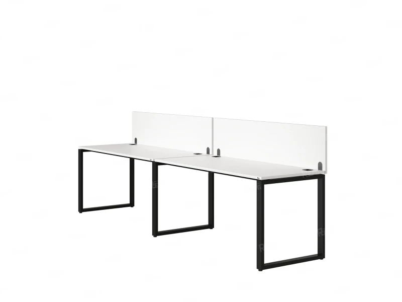 Бенч-система в 1 ряд, 2 рабочих места 2 ЛДСП экранов 2000x800x750 RM168-4-20x8 Белый/Черный