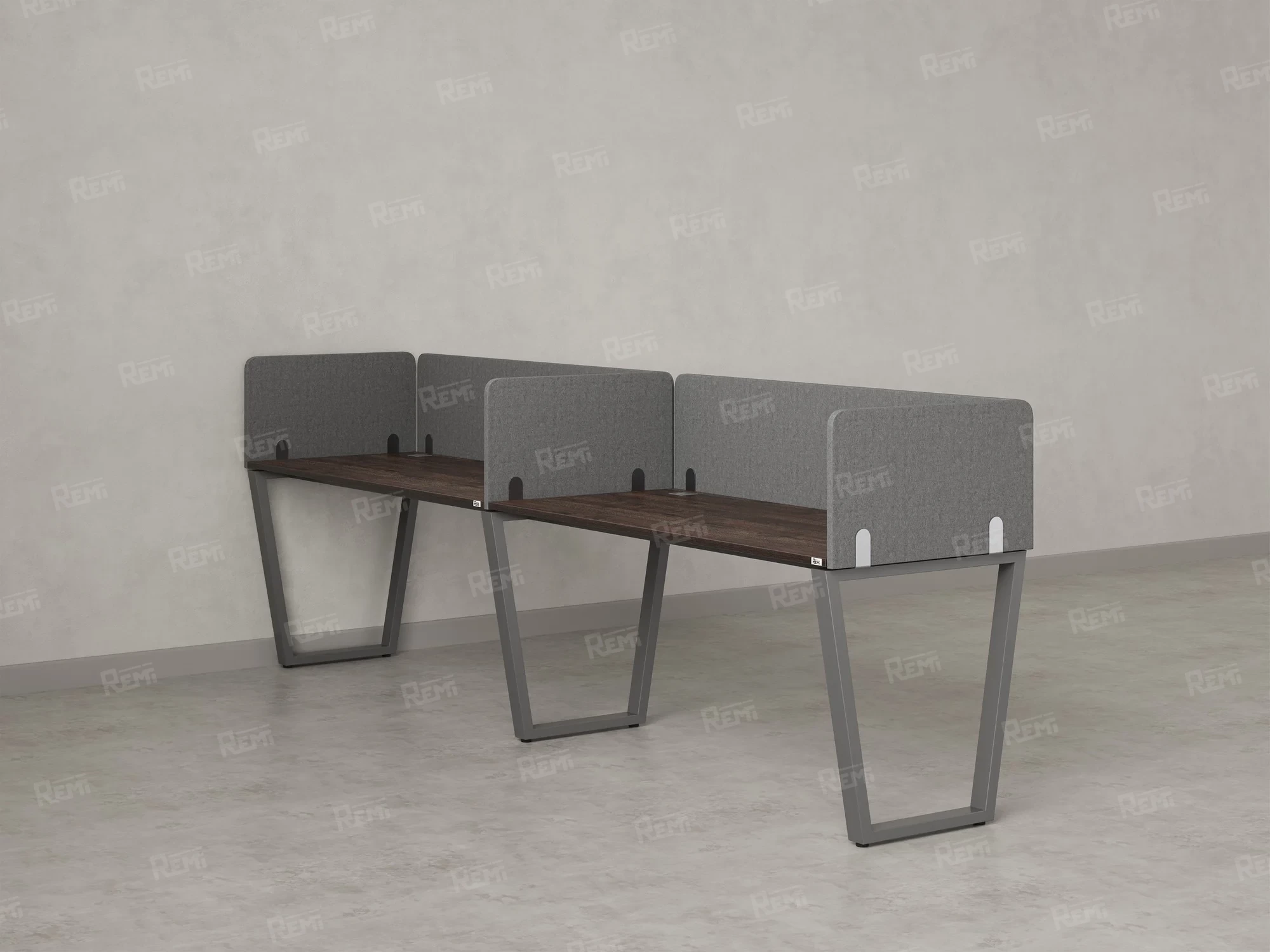 Бенч-система в 1 ряд, 2 рабочих места 5 тканевых экранов 2000x600x750 RM174-1-20x6 Дуб Апрельский шоколад/Серый