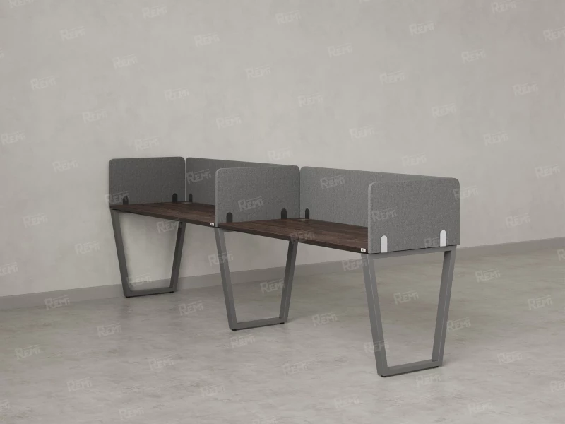 Бенч-система в 1 ряд, 2 рабочих места 5 тканевых экранов 2000x600x750 RM174-1-20x6 Дуб Апрельский шоколад/Серый