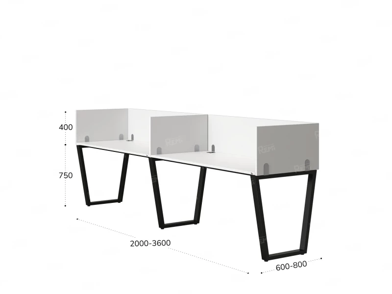 Бенч-система в 1 ряд, 2 рабочих места 5 ЛДСП экранов 3600x600x750 RM174-2-36x6 Белый/Черный