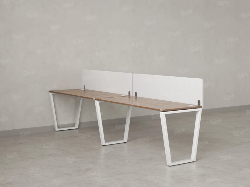 Бенч-система в 1 ряд, 2 рабочих места 2 тканевых экранов 2400x600x750 RM174-3-24x6 Дуб Юстус/Белый