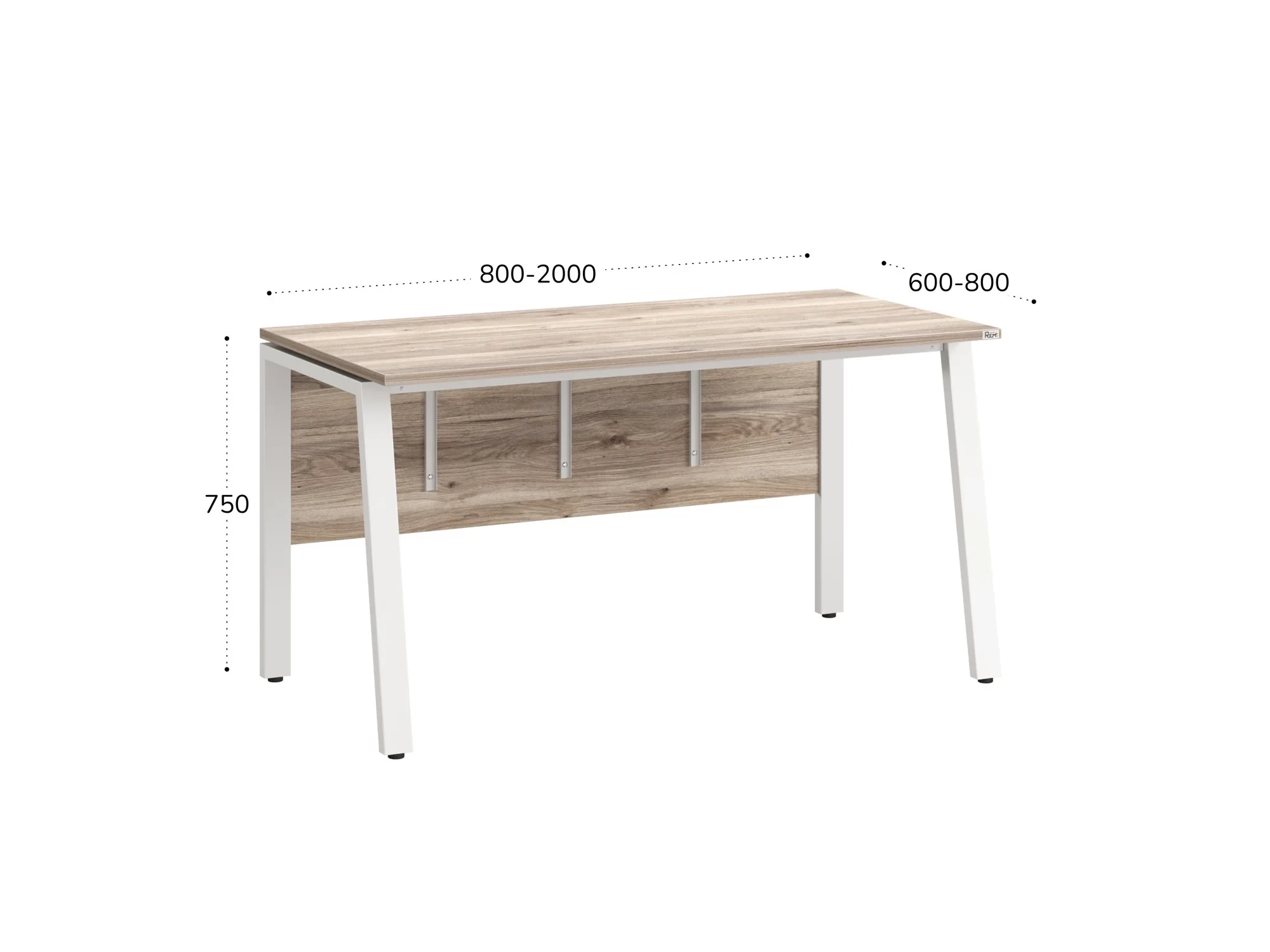 Стол прямой, Л-опора, экран ЛДСП,парящая стол-ца 1600x600x750 RM009-16x6 Дуб Маувелла/Белый