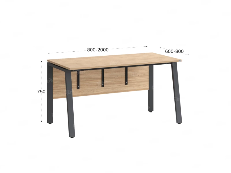 Стол прямой, Л-опора, экран ЛДСП,парящая стол-ца 2000x700x750 RM009-20x7 Вяз Швейцарский светлый/Серый