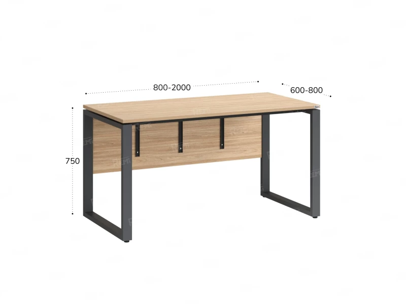 Стол прямой, О-опоры, экран ЛДСП,парящая стол-ца 2000x600x750 RM008-20x6 Вяз Швейцарский светлый/Серый