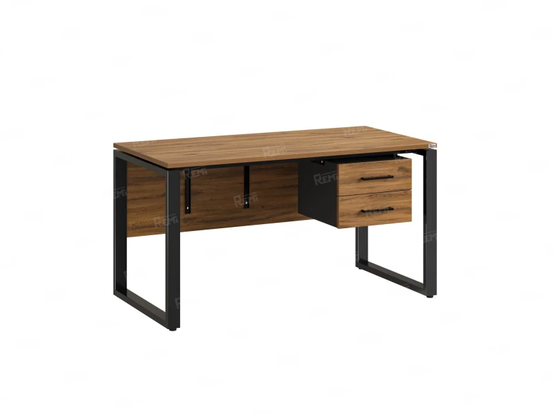 Стол прямой, подвесная тумба, ЛДСП экран, О-опора 1600x700x750 RM033-16x7 Дуб Юстус/Черный