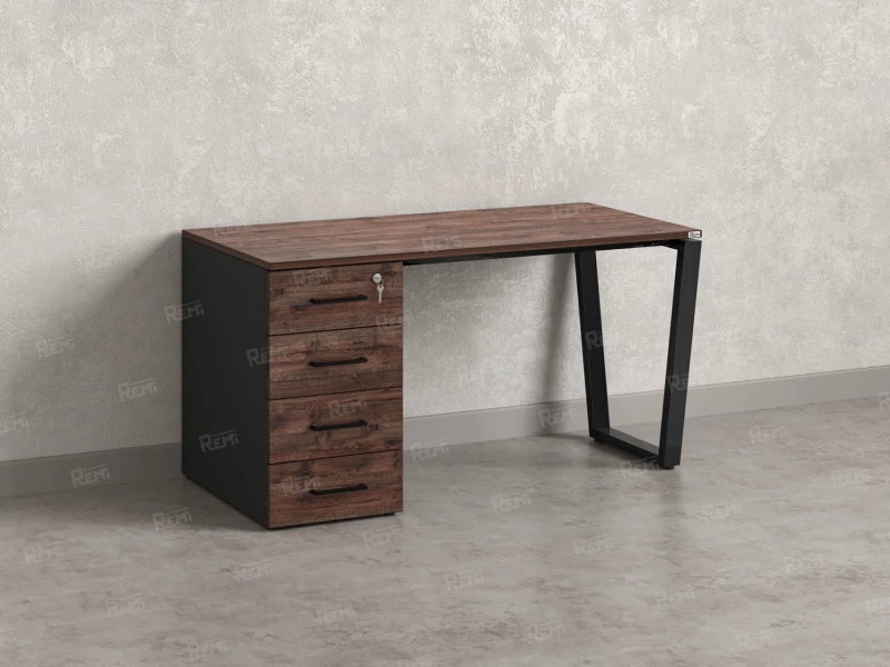 Стол прямой, с тумбой на U-образных опоре, левый 1600x700x750 RM100-16x7 Дуб Апрельский шоколад/Черный